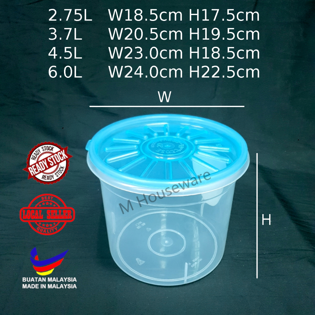 NCI Round Container Air-Tight 2.75L ~ 6L Bekas Plastic Bekas Keropok ...