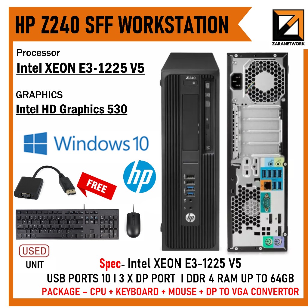 HP Z240 SFF Desktop Intel 6TH GEN Xeon E3-1225 v5 @ 3.3GHz~3.7GHz