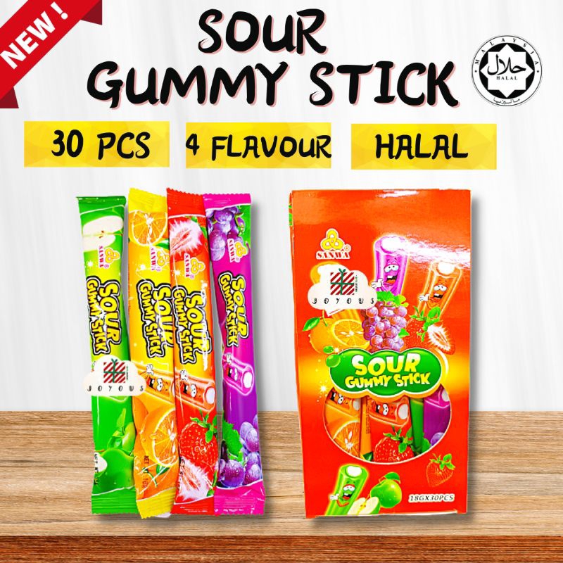 30pcs Sanwa Sour Gummy Stick Chewy Candy (Apple / Strawberry / Orange ...