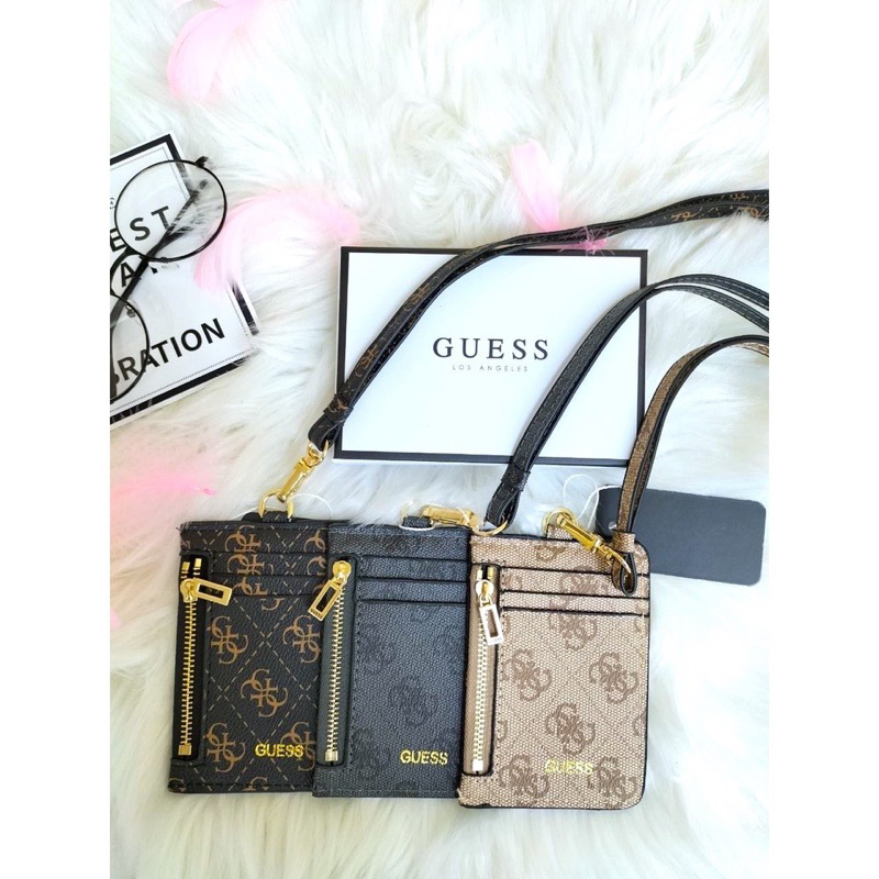GUESS Neck Hanging Side Zip Wallet Office Lanyard ID Card Card Holder