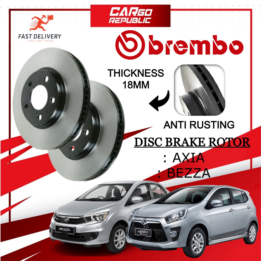 Brembo Rotor Perodua Axia , Bezza Front (Depan) 18MM Disc Brake Rotor