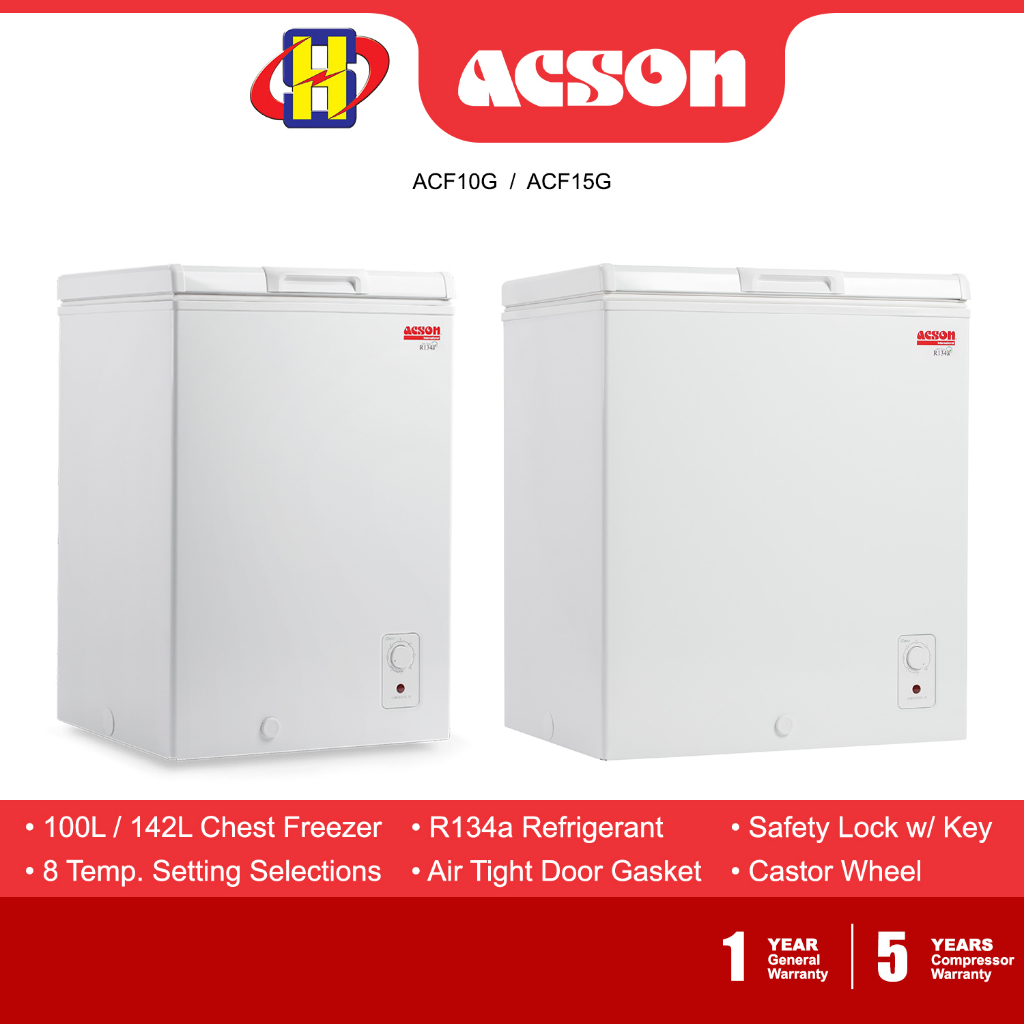 Acson Chest Freezer (100L/142L) 8 Temp Setting Castor Wheel Safety Lock