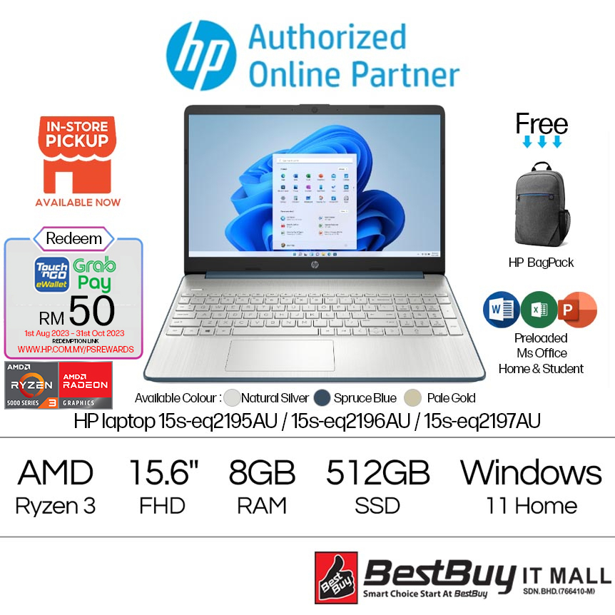 Hp Laptop 15s Eq2195au Blue Eq2196au Gold Eq2197au Silver R3 5300u 8gb 512gb 15 5177