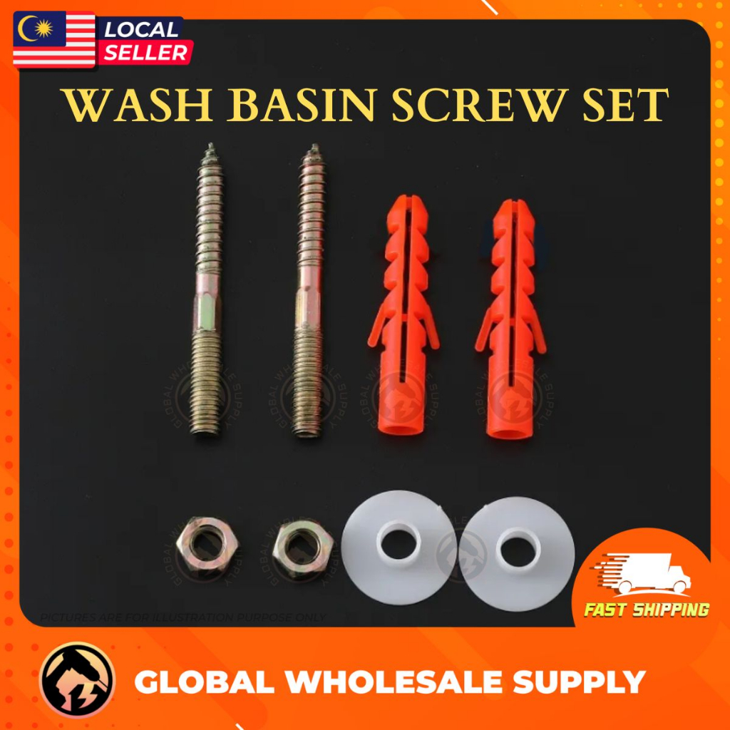 Wash Basin Screw with Nut and Wall Plug Set Basin Fixing Screw Nuts Set