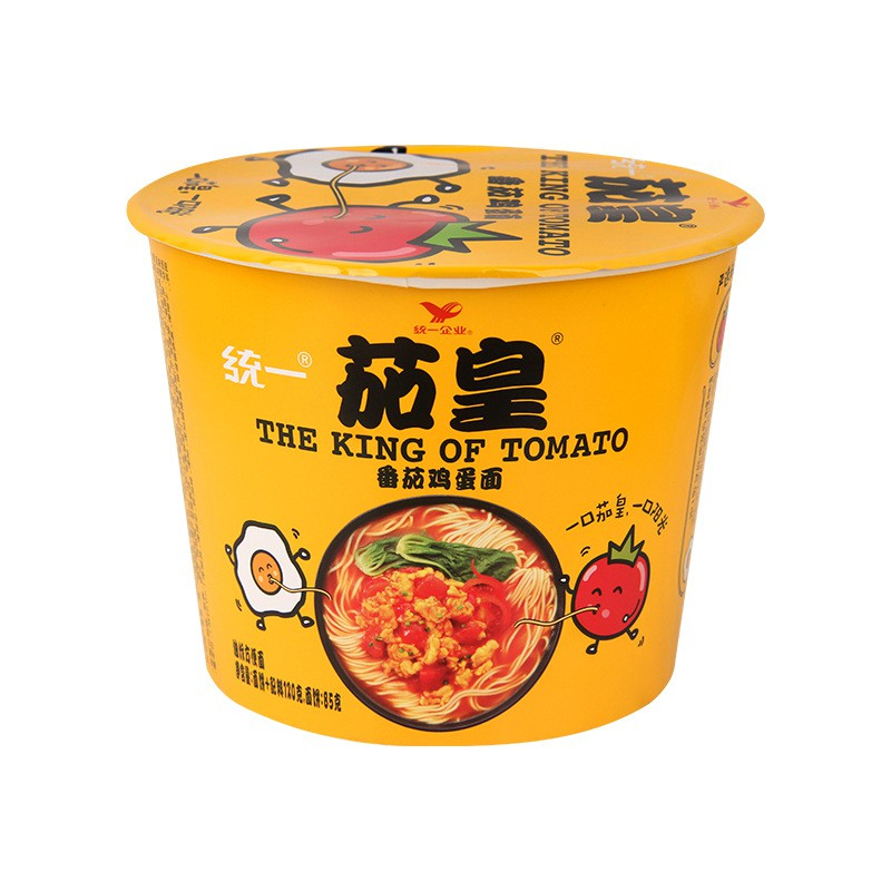 统一茄皇新疆番茄鸡蛋面番茄牛肉面速食方便面泡面杯面桶装 Tong Yi The King of Tomato Egg and Beef ...