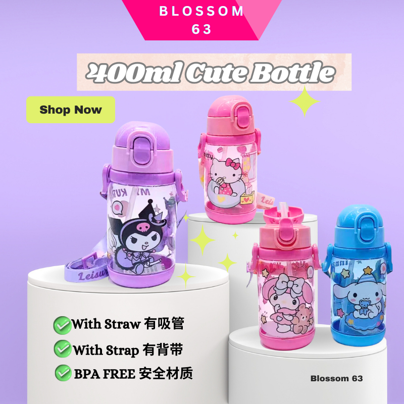 400ml Kuromi Bottle Hello Kitty Melody Bottle With Straw Kids Botol Air ...