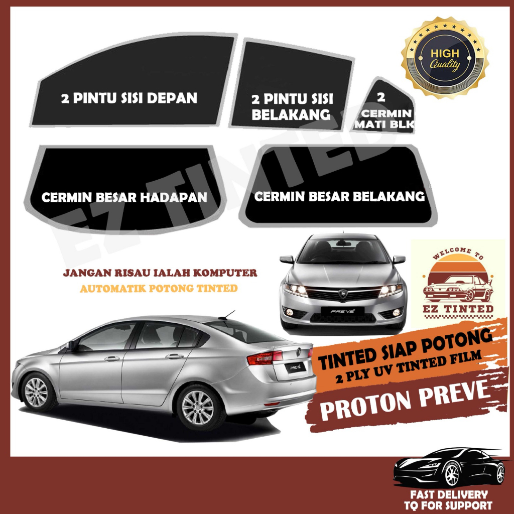 Proton Preve Full Set Tinted Kereta Ply Uv Film Hitam Siap Potong