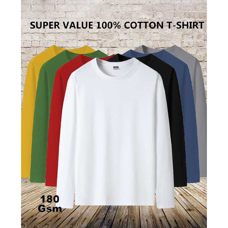 180gsm Long Sleeve Plain T shirt 100% Cotton High Quality Lelaki ...