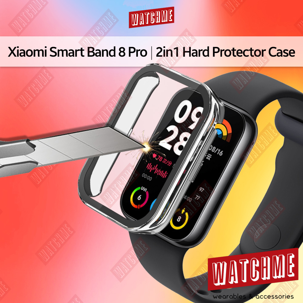 Xiaomi Smart Band 8 Pro (mi band 8 pro) Protector Case, 2in1 Hard Casing  With Screen Glass Cover (smartband accessories)