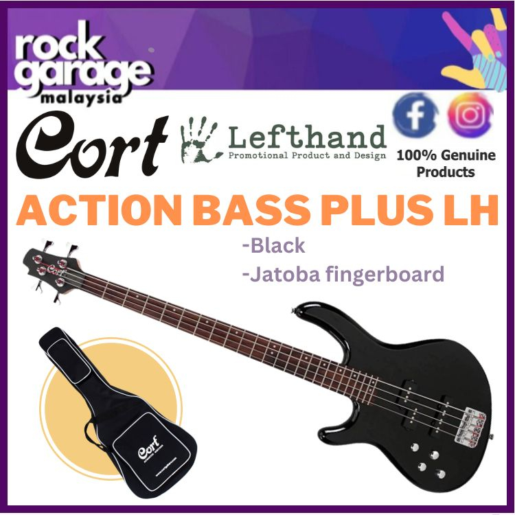 Cort Action Bass Plus Left-Handed 4-String Bass Guitar With Bag - Black ...