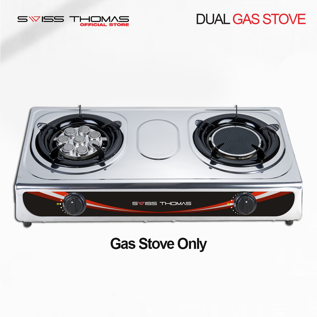 SwissThomas Dual Gas Stove Stainless Steel Infrared Burner 8 Jet Head
