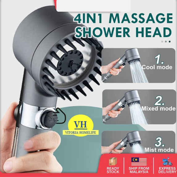 High Pressure 4 In 1 Pressurized Massage Shower Head With Filter ...