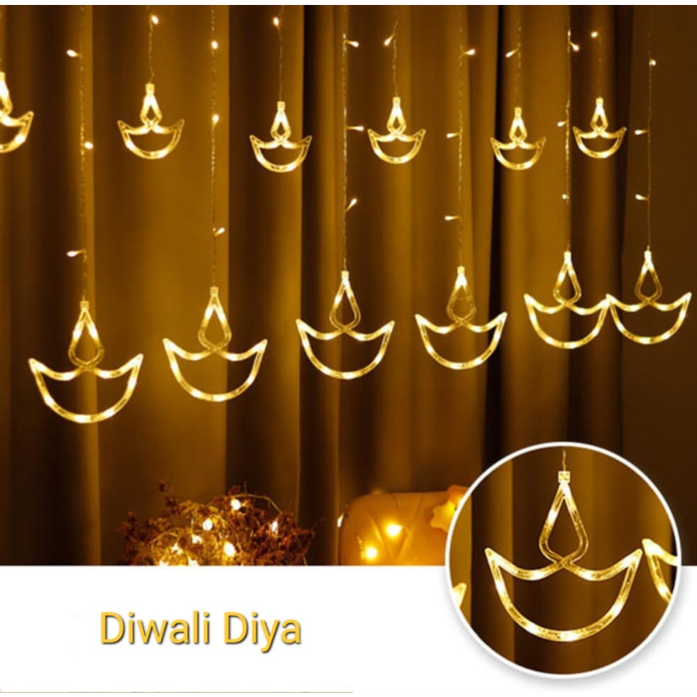 Diwali Diya Decorations India Diwali Candles Curtain Lights Indian Diya Festival Decorative LED ...