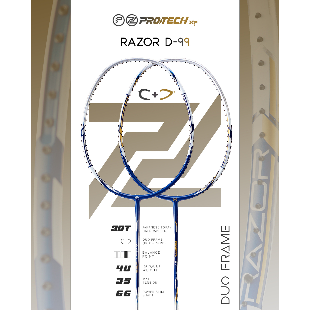 Protech Duo Frame Badminton Racket Razor D Series (MAX 35LBS)(FREE