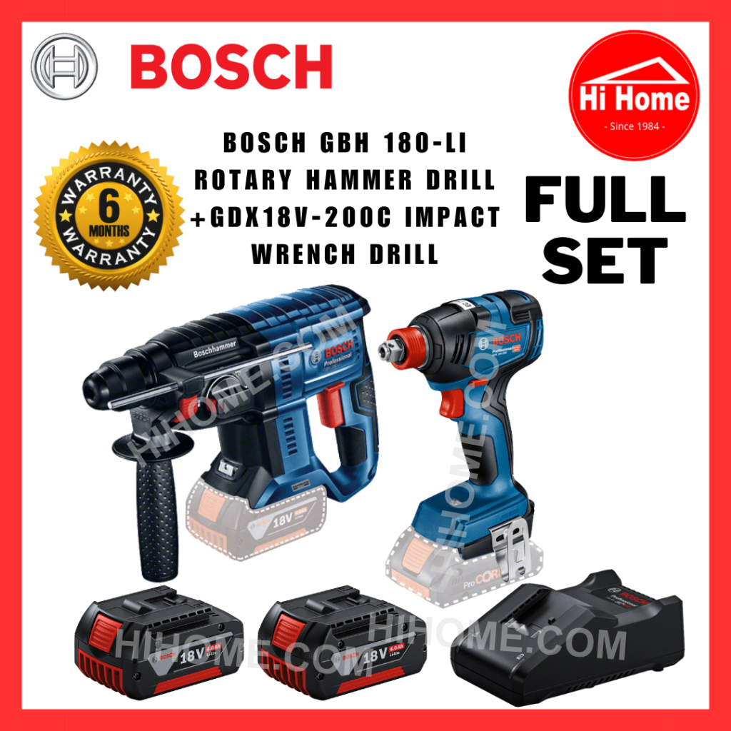 BOSCH GBH 180LI Cordless Rotary Hammer Drill + GDX18V200C Cordless Impact Wrench Drill Tool