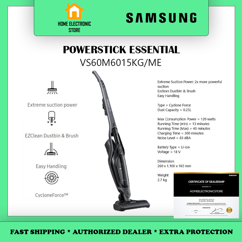 Samsung VS60M6015KG Power Stick Vacuum With Extreme Suction Power, 120W