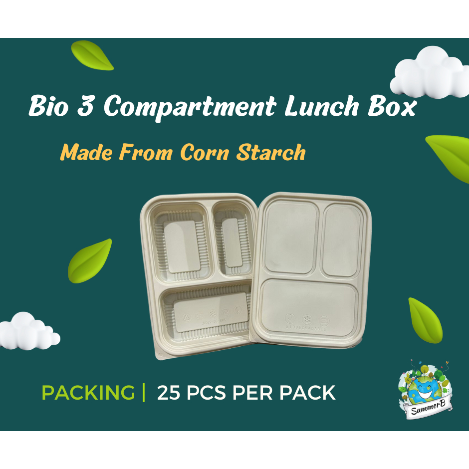 50 Pcs Corn Starch Compartment Lunch Box Set Bento Box
