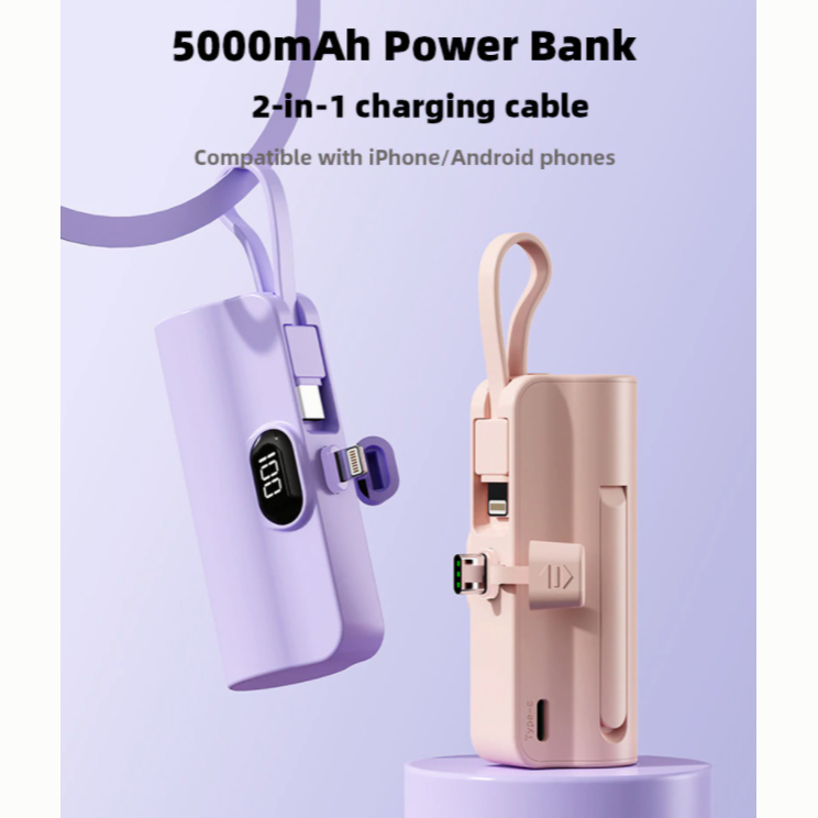 Mini 5000 mah capsule power bank with cable digital display portable ...