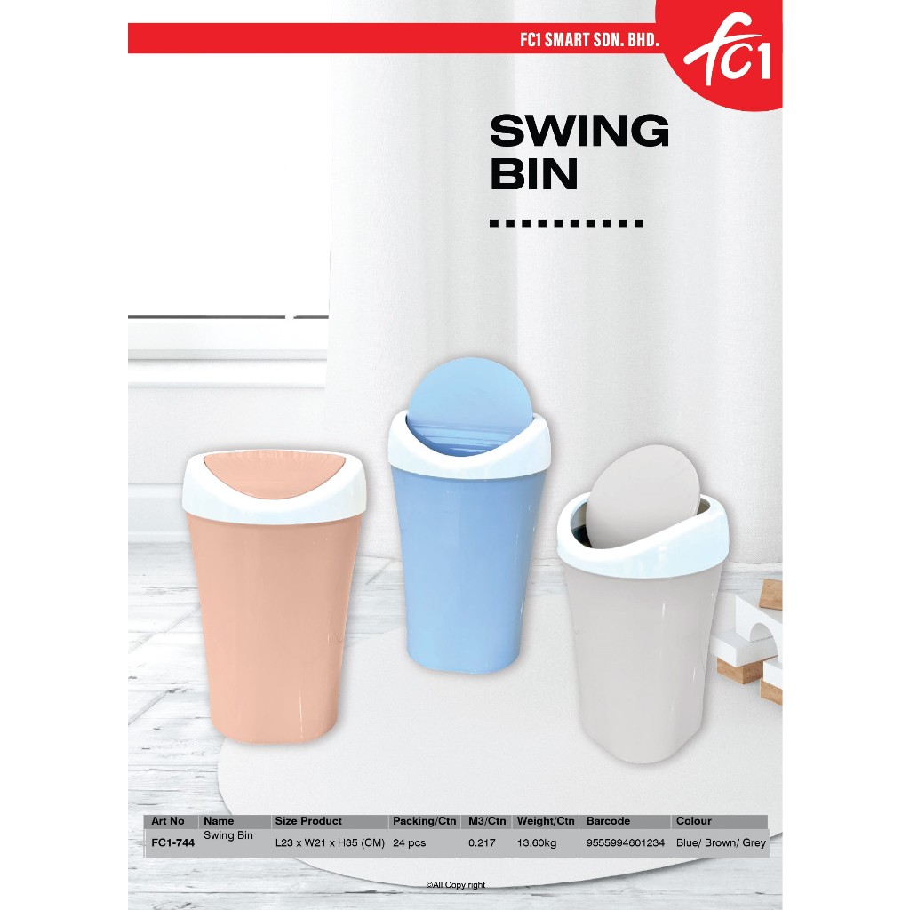FC1 Swing Top Dustbin / Recycle Dustbin / Flip Top Bin / Tong Sampah