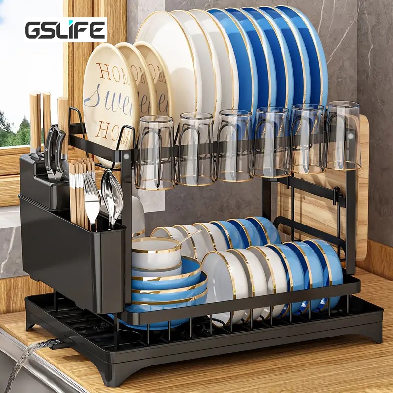 GSlife ⭐3 Seconds Install⭐2 Layers Dish Drying Rack Rak Pinggan Mangkuk ...
