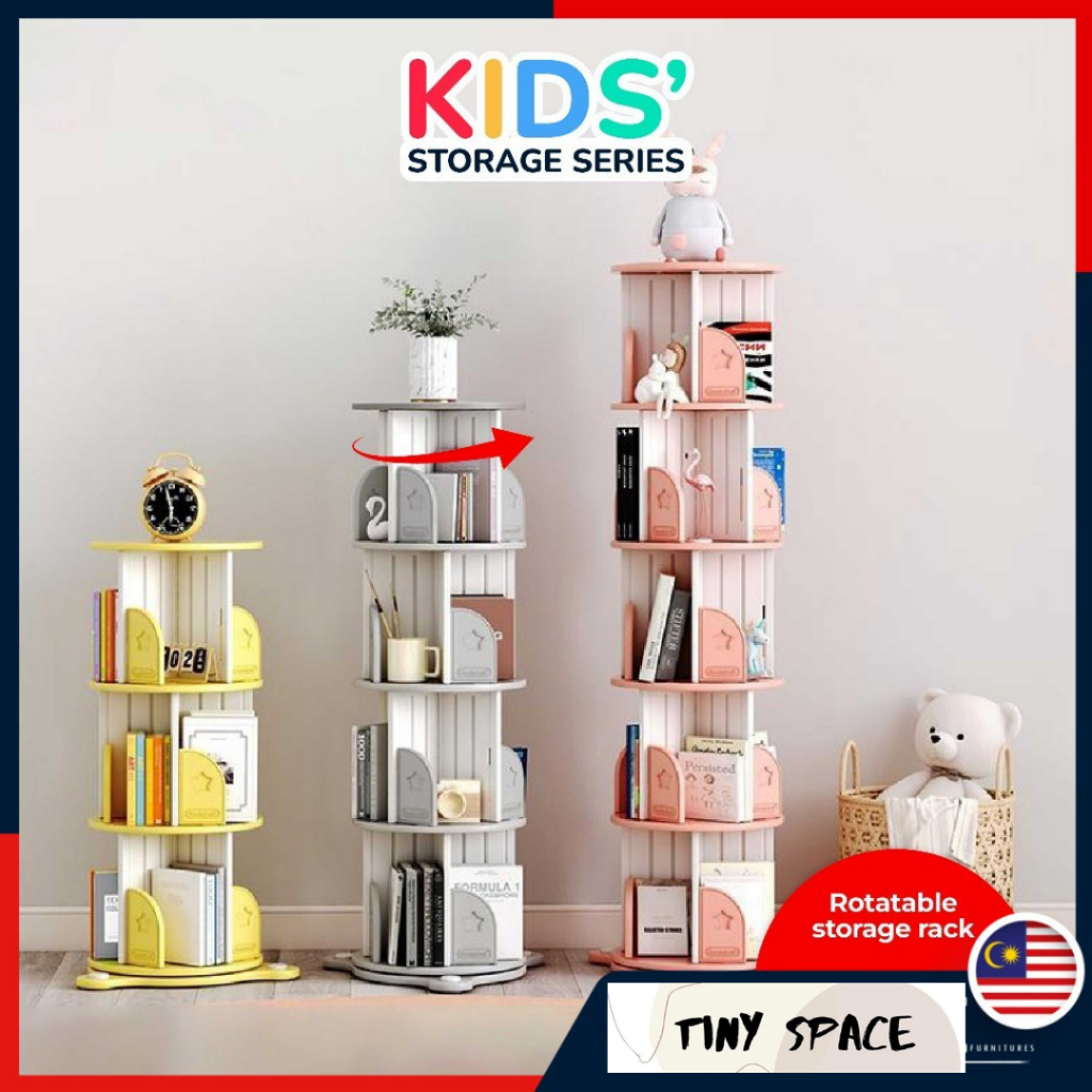 3/4/5 Layers Bookshelf Rack Children Bookcase 360 Rotating Book Shelf