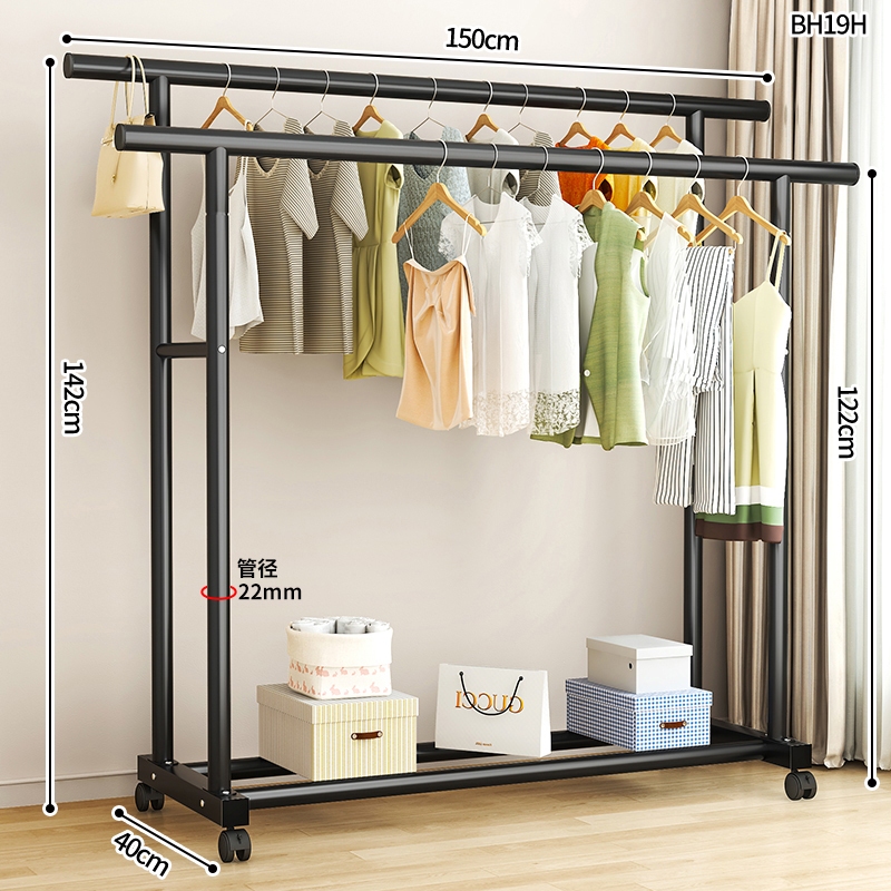 Single/Double Pole Clothes Rack Rak Baju Besi Steel Cloth Stand ...