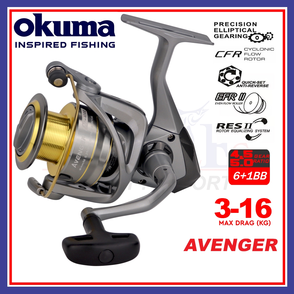 Max Drag 3-16kgs Okuma Avenger Spinning Fishing Reel 6BB + 1RB