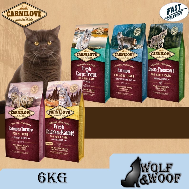 Carnilove Cat Food 6kg (Salmon & Turkey, Duck Pheasant, Carp, Chicken