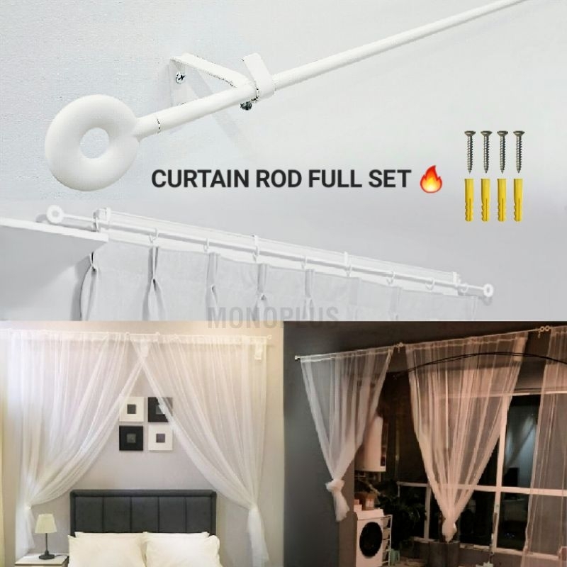 𝙎𝙀𝙏 𝙇𝙀𝙉𝙂𝙆𝘼𝙋 𝘽𝙐𝘽𝘽𝙇𝙀 𝙒𝙍𝘼𝙋 Ikea Irja Curtain Rod Set Lengkap 140cm curtain