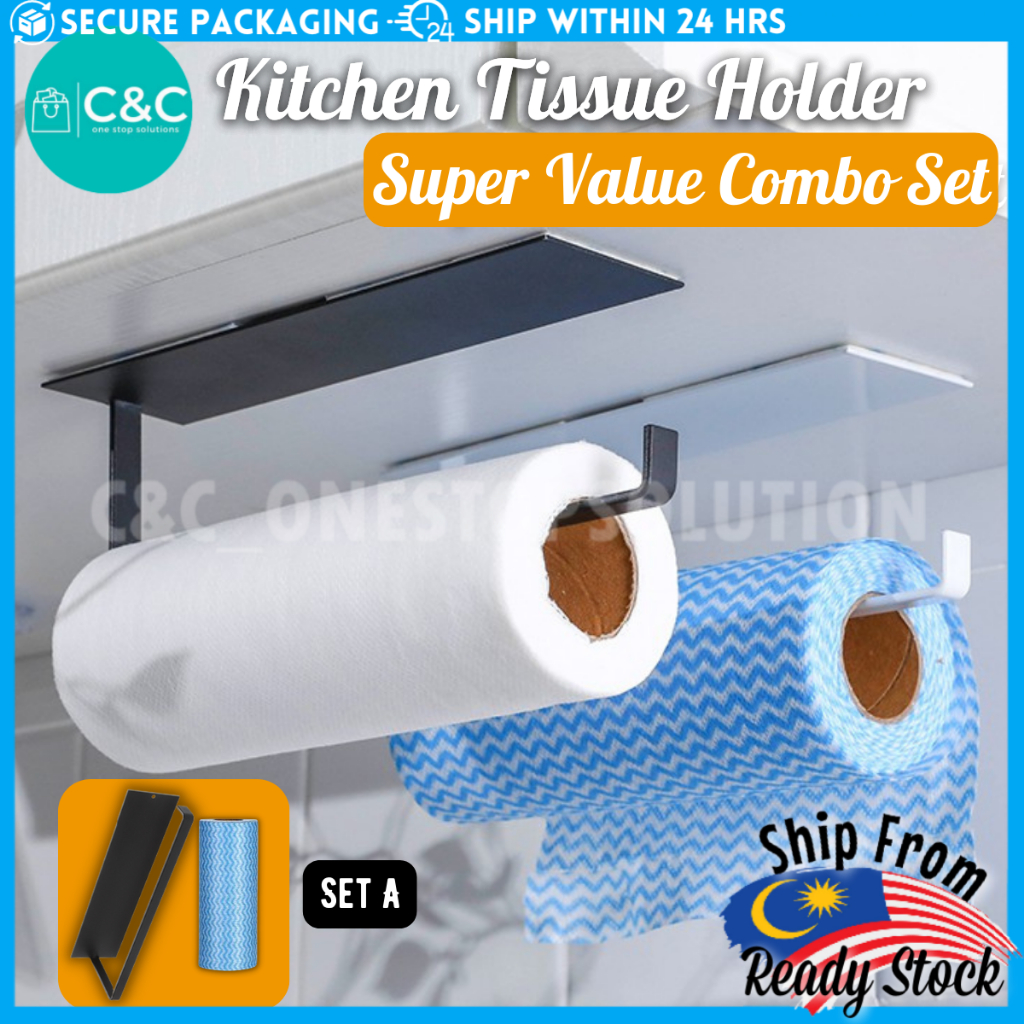 C&C UPGRADED Kitchen Tissue Paper Hanger Rack Toilet Paper Roll Holder ...