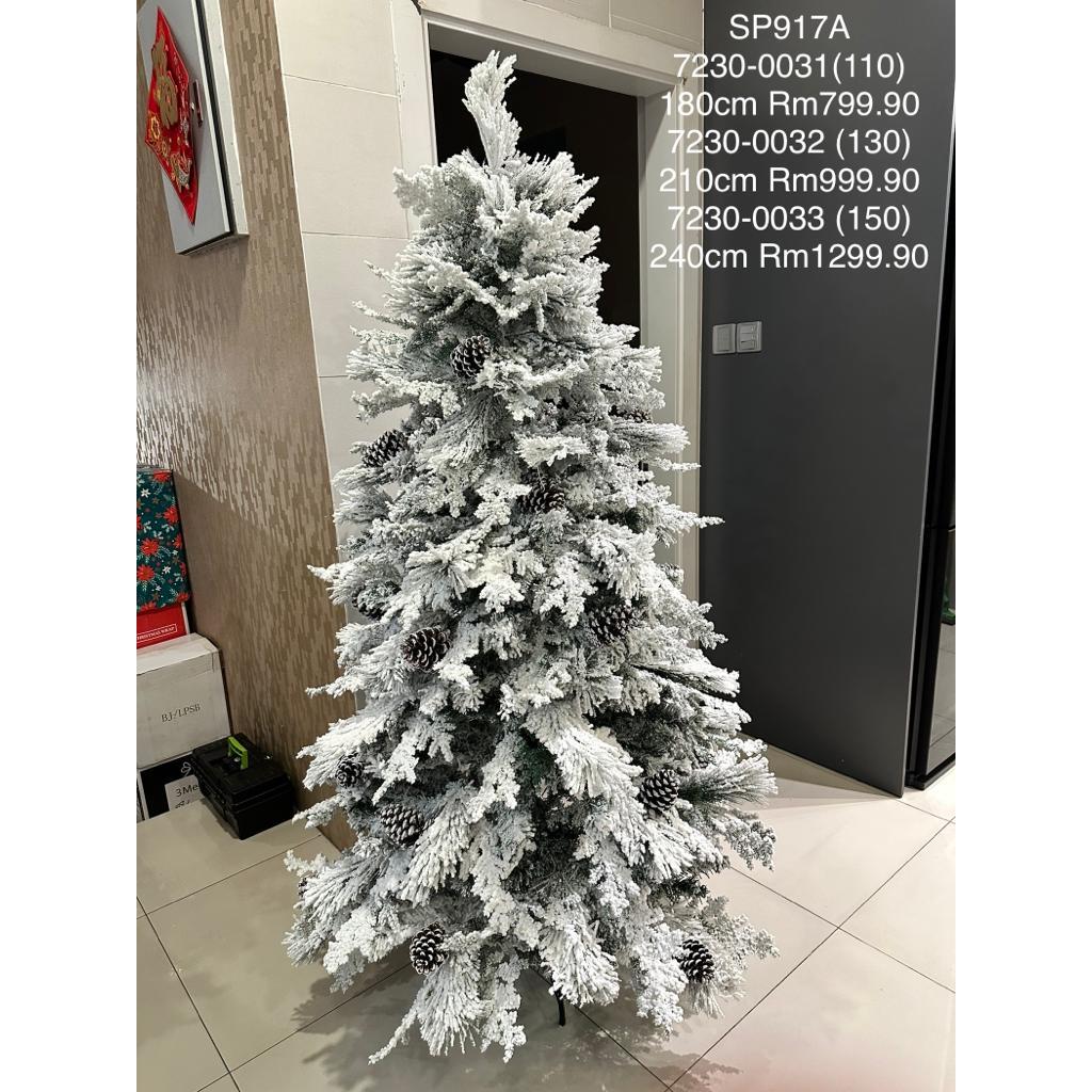 SNOW WHITE CHRISTMAS TREE with AMERICAN BIG PINE CONE SP917A (6ft, 7ft, 8ft) [READY STOCK