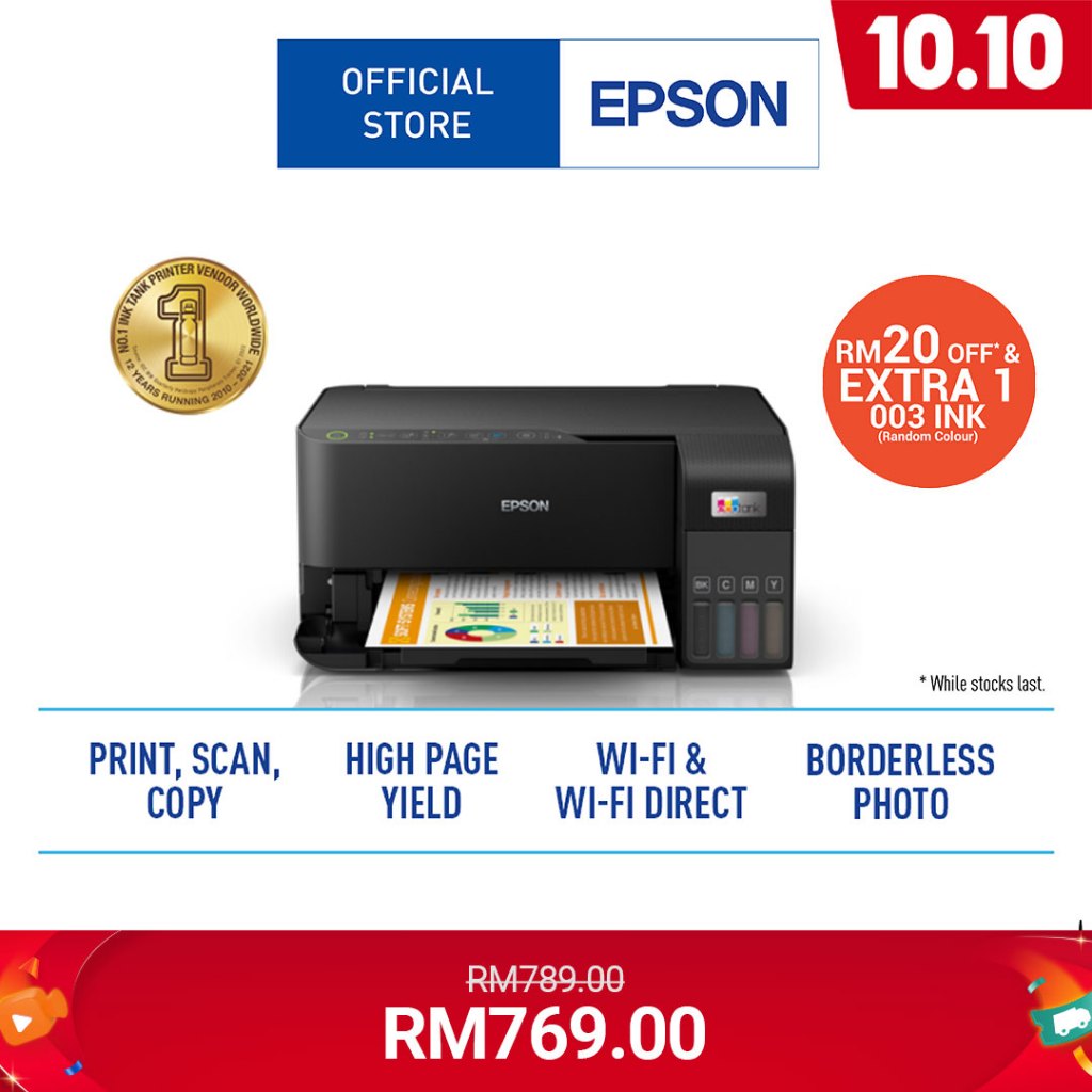 [10.10] Epson EcoTank L3550 (Black) A4 WiFi AllinOne Ink Tank