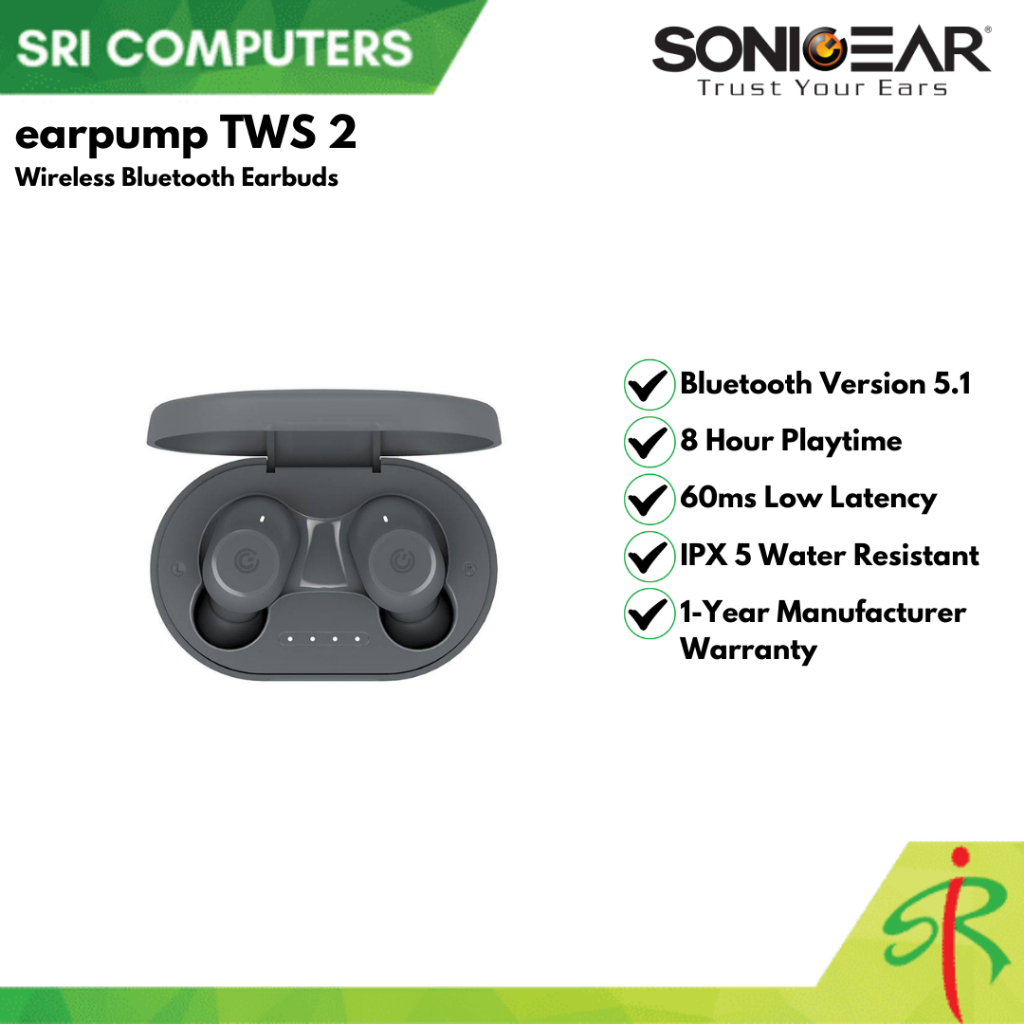 1 YEAR WARRANTY SONICGEAR TWS 2 Wireless Bluetooth Earbuds