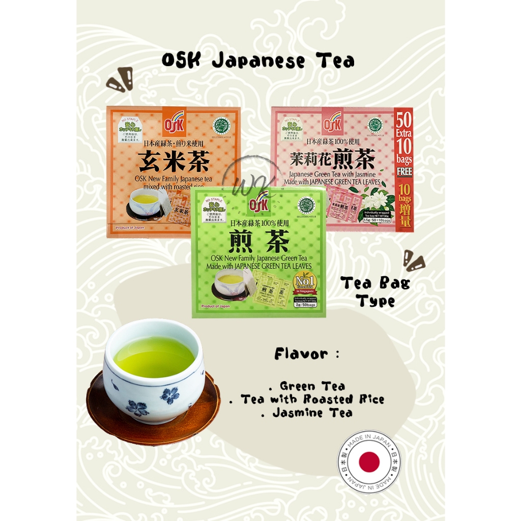 OSK Japanese Green Tea/ Tea with Roasted Rice/ Jasmine Tea Tea Bag (2g