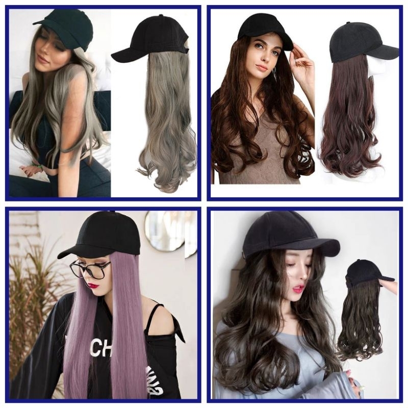 Straight/curl Long Hair Baseball Cap Hair Wig Natural Black Human Hair