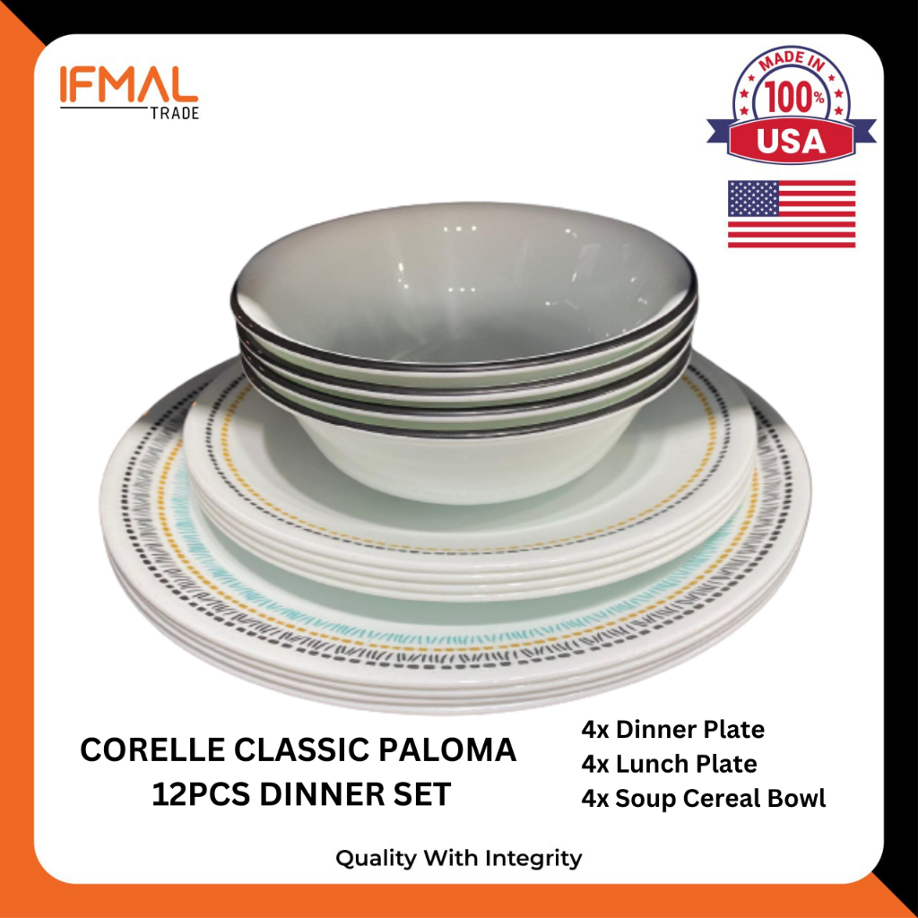 ( Ready Stock!! ) Corelle Classic Paloma 12pc Dinnerware Set Deluxe