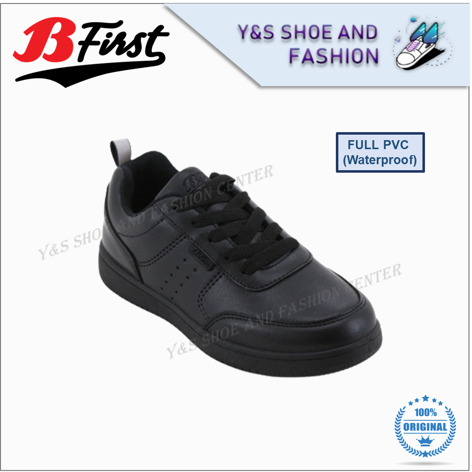 Original Bata B First Kasut Sekolah Waterproof Hitam Bertali Full Pvc