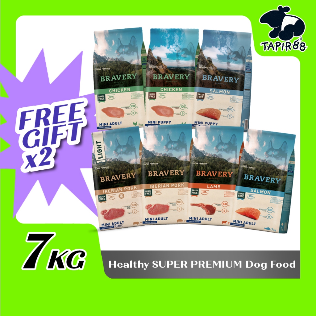 7KG BRAVERY DOG Mini FREEGIFT x2 Iberian Pork Salmon Lamb Chicken Adult