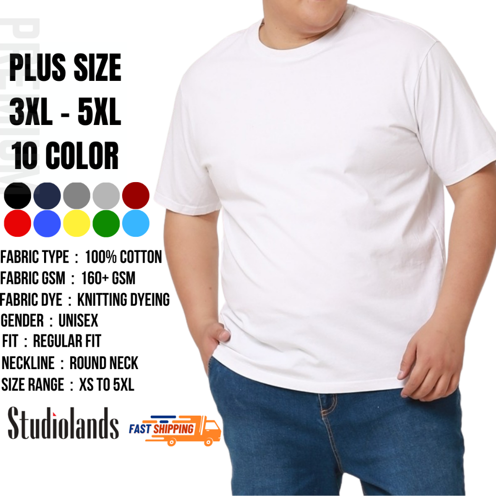 Plus Size Plain Tshirt 100% Cotton Round Neck Plain Tee Baju Kosong ...