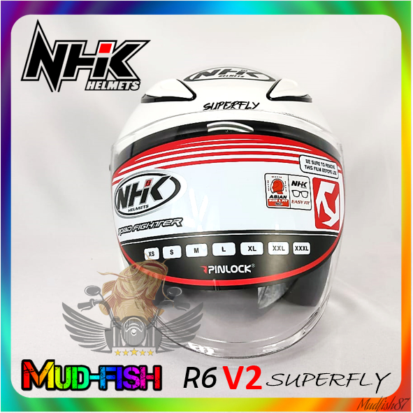 TOPI KELEDAR NHK R6 V2 SUPERFLY HELMET (GLOSSY PEARL WHITE) | Shopee ...