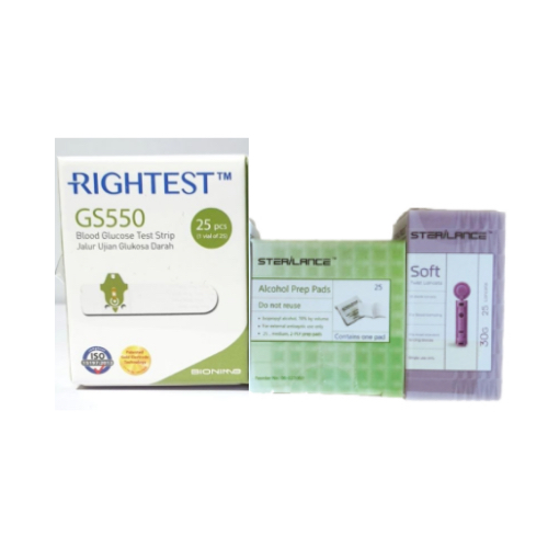 Rightest GS550 Blood Glucose Test Strips 25's + alcohol pad & twist