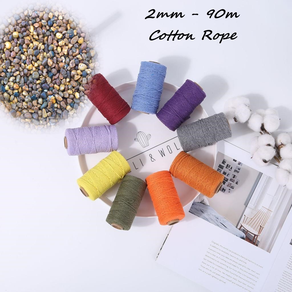 2mm x 90m Benang Kait Cotton Rope Yarn, Macrame Rope, Kait Beg, Crochet ...
