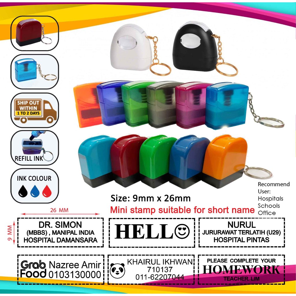 SAME DAY POST OUT POCKET PORTABLE Keychain Stamp Pre Ink 9mm X 26mm Flash Stamp Doctor Nurse Stamp Funny Stamp Shopee Malaysia