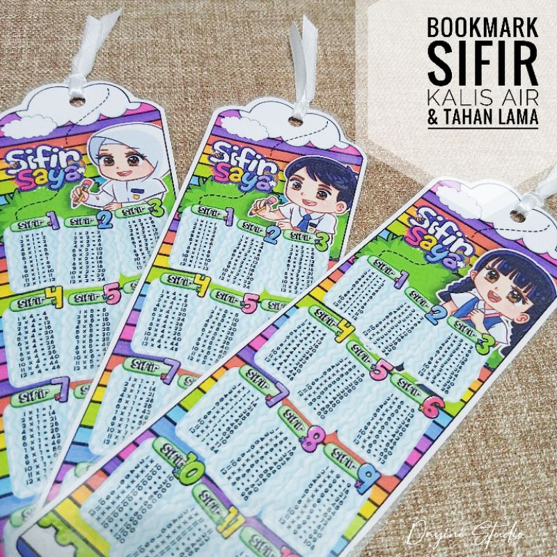 12 Design Penanda Buku Sifir Darab Bookmarks Ciphers Multiplication