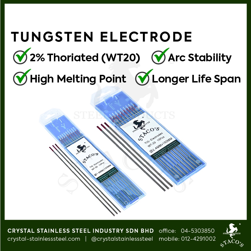 STACOS Stainless Steel 304 1.6MM 2.4MM Tungsten Electrode 2 Thoriated