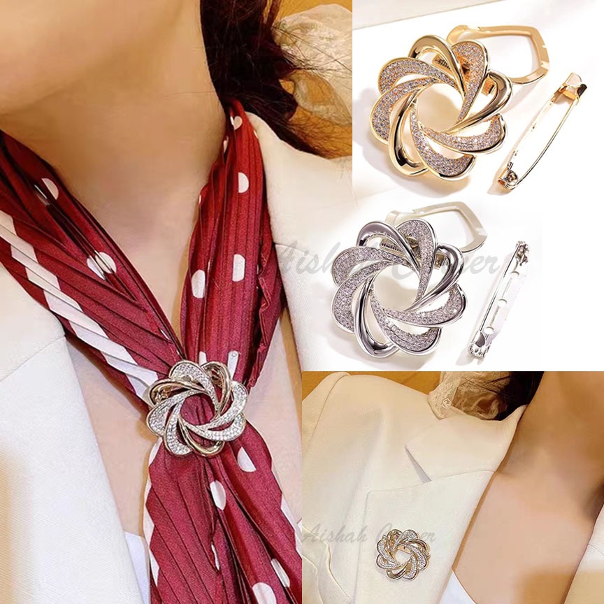 Women's Flower Scarf Clip Brooch Beautiful Scarf Buckle Ring with Created  Crystal - CX182KM0LD7