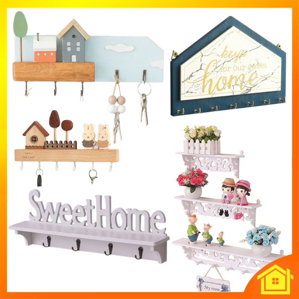 [OneHome] Wood Sweet Home Hang Hook Key Holder Rack Clothes Bag ...