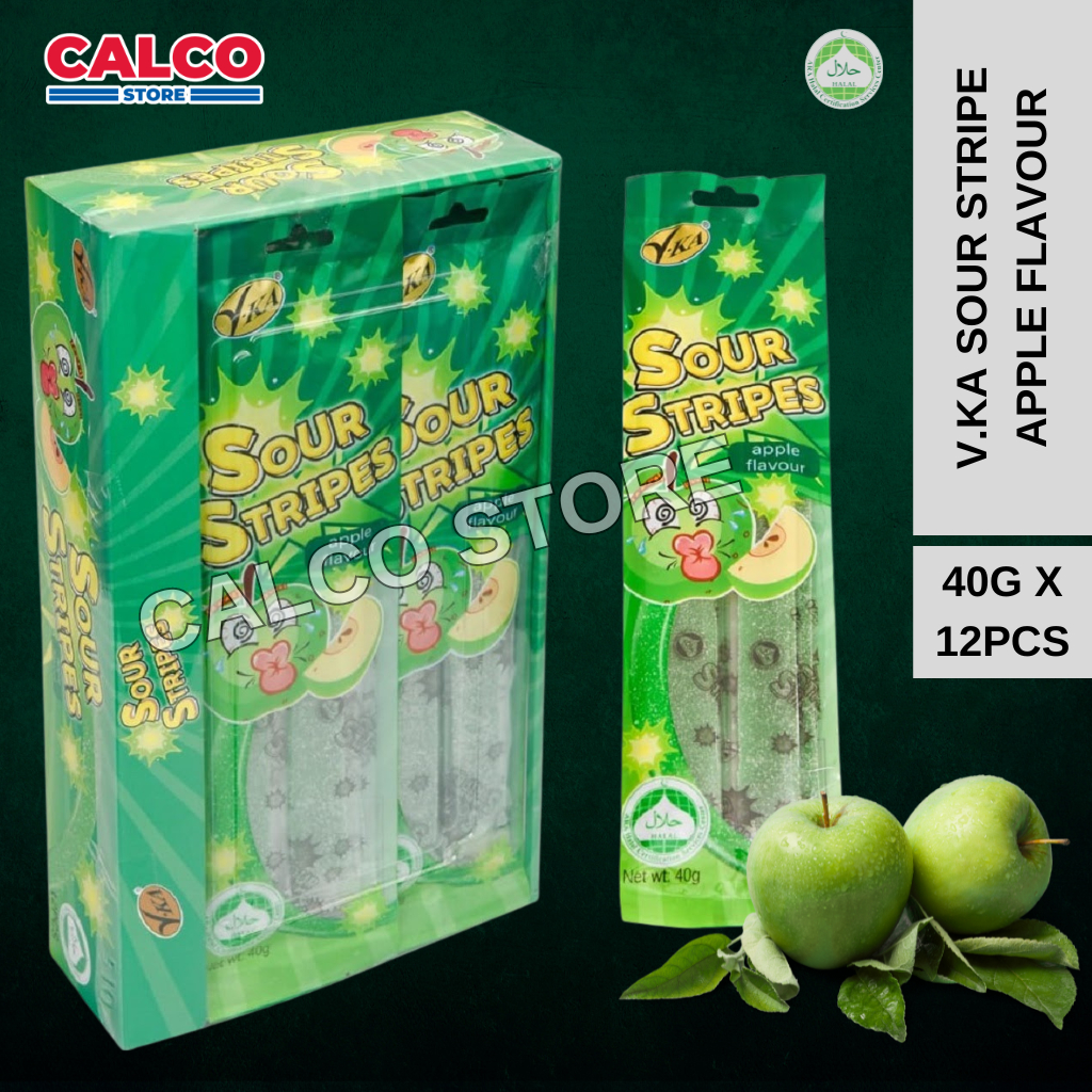 40g x 12pcs V.KA Sour Stripes Apple Flavour Candy Sweets GulaGula