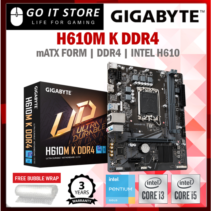 Gigabyte H610M K DDR4 LGA1700 mATX Intel Motherboard + Intel Core ...