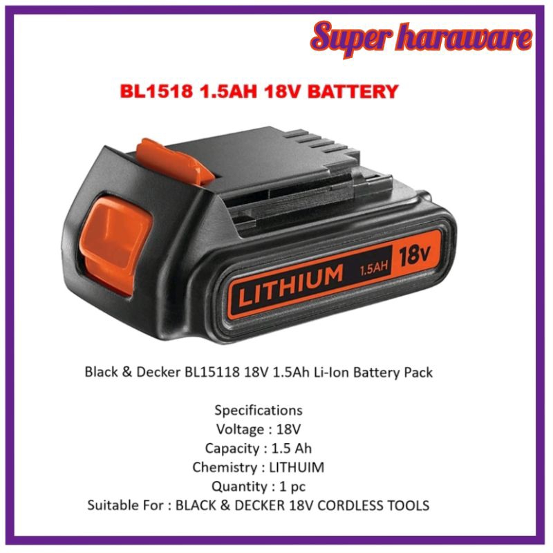 Black&Decker BL2018/BL1518 18V Replacement Battery 8V